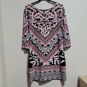 White House Black Market Black and Pink 3/4 Sleeve Dress